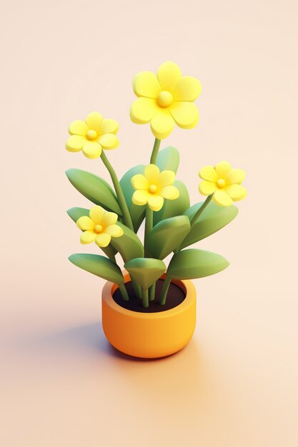 Vista de uma linda flor 3d em vaso