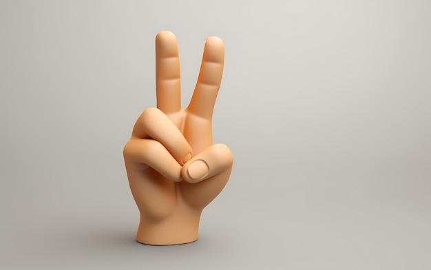Vista de uma mão 3D mostrando um gesto de paz