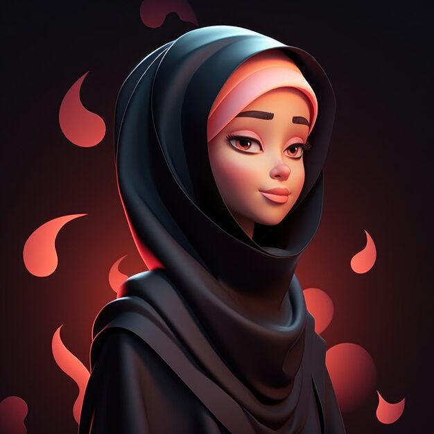 Vista de uma mulher em 3D usando um hijab