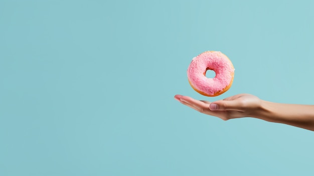 Foto grátis vista de uma pessoa segurando um delicioso donut esmaltado