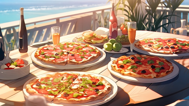 Foto grátis vista de uma pizza saborosa no estilo de anime