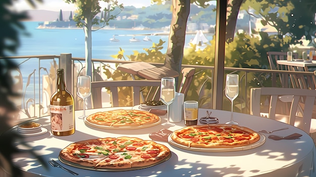 Vista de uma pizza saborosa no estilo de anime