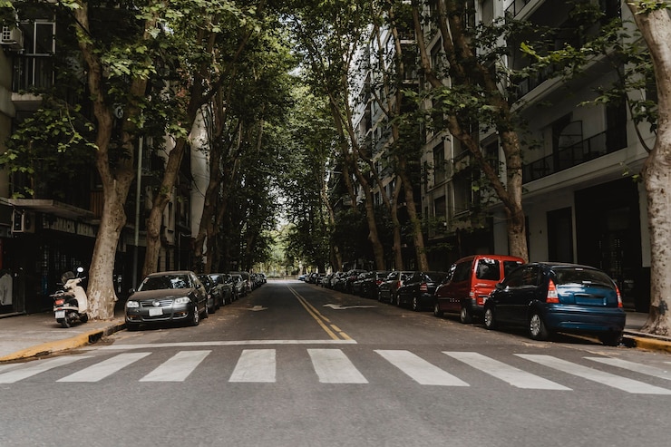 Foto grátis vista de uma rua da cidade com faixa de pedestres e carros