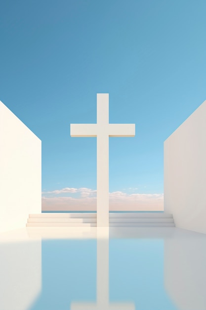 Vista de uma simples cruz religiosa 3D