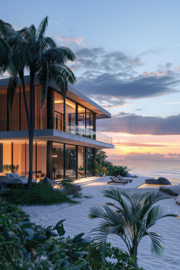 Foto grátis vista de uma vila de luxo com design arquitetônico moderno