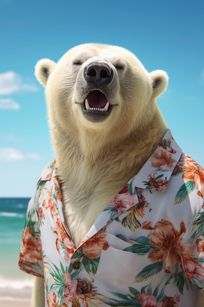 Foto grátis vista de urso polar no verão com camisa havaiana