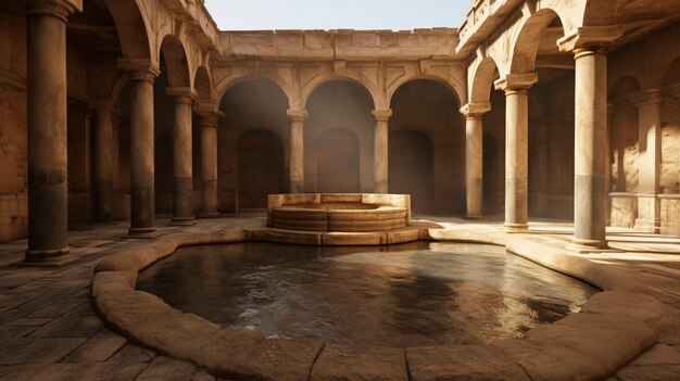 Vista do antigo palácio romano com piscina