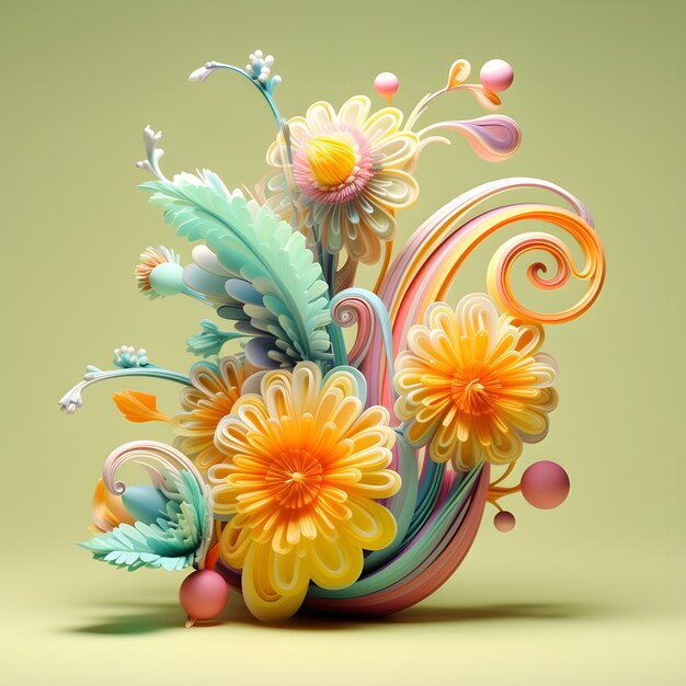 Vista do arranjo de flores 3D abstrato