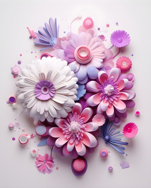 Vista do arranjo de flores abstrato 3D