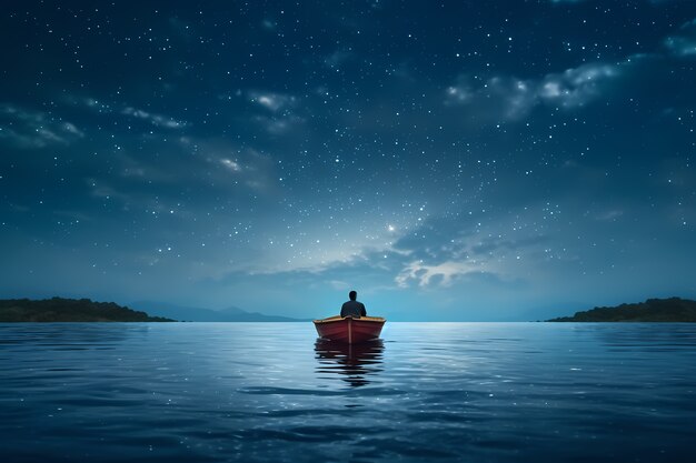 Vista do barco na água à noite