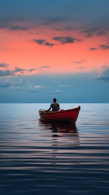 Foto grátis vista do barco na água ao pôr do sol