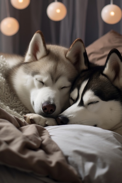 Foto grátis vista do cachorro fofo dormindo na cama