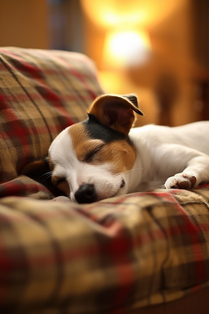 Foto grátis vista do cachorro fofo dormindo pacificamente em casa