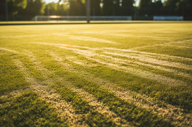 Vista do campo de futebol com grama