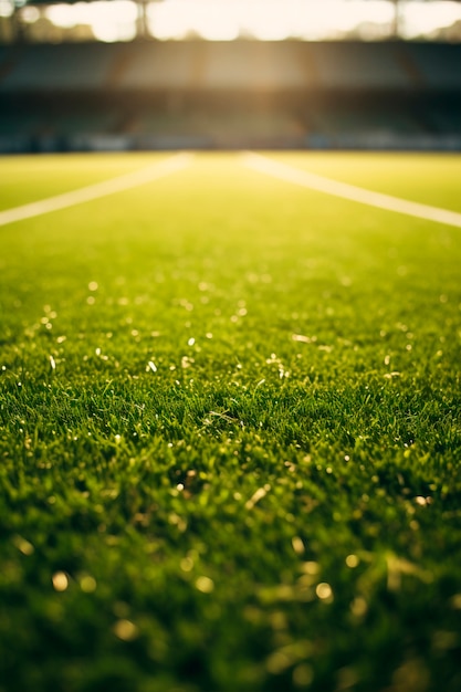Vista do campo de futebol com grama