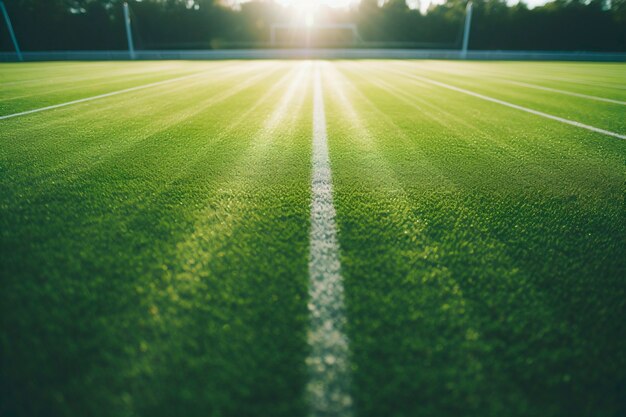 Vista do campo de futebol com grama