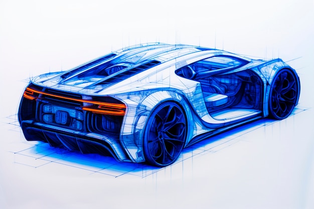 Vista do carro 3D em estilo de desenho
