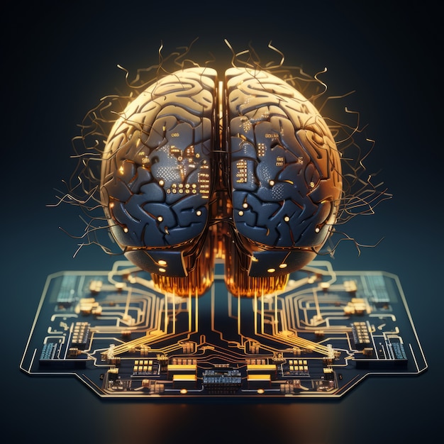Foto grátis vista do cérebro com placa de circuito