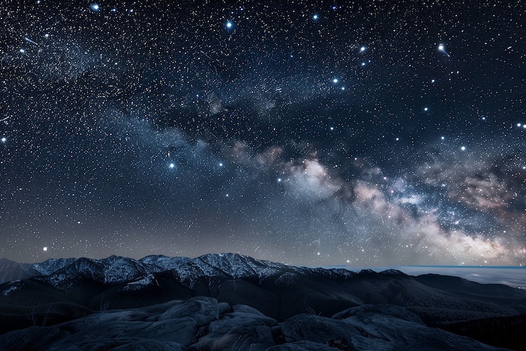 Foto grátis vista do céu noturno estrelado com natureza e paisagem montanhosa