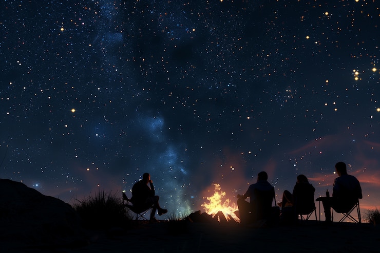 Foto grátis vista do céu noturno estrelado com natureza e paisagem montanhosa