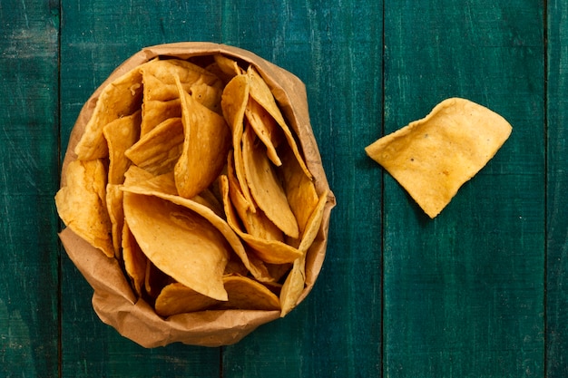 Vista do close-up de tortilla chips