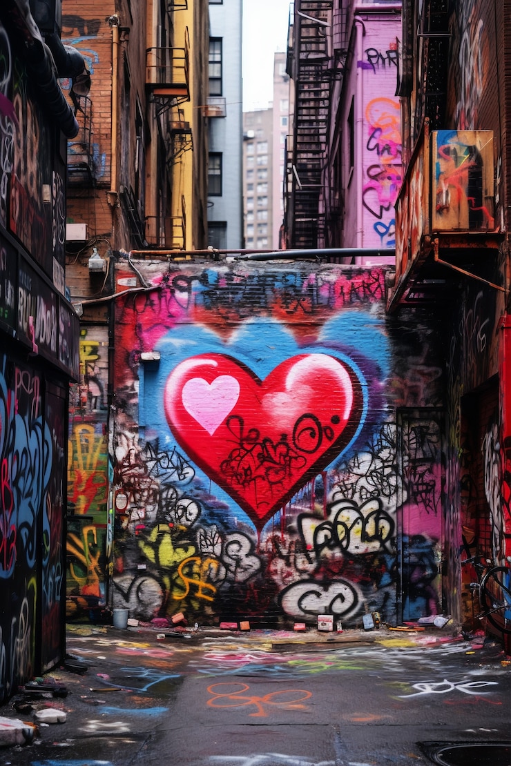 Foto grátis vista do coração desenhado em graffiti na cidade