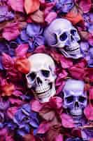 Foto grátis vista do crânio esqueleto humano com flores