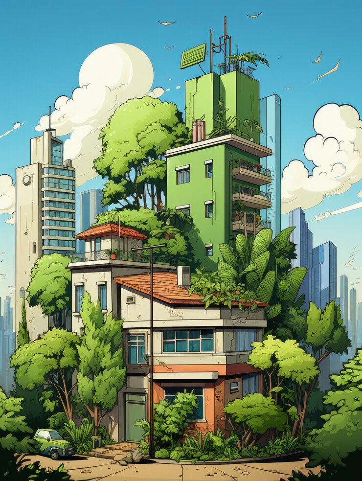 Foto grátis vista do edifício com arquitetura de estilo de desenho animado
