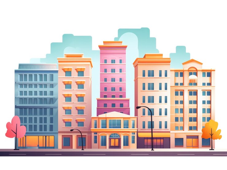 Foto grátis vista do edifício com arquitetura de estilo de desenho animado