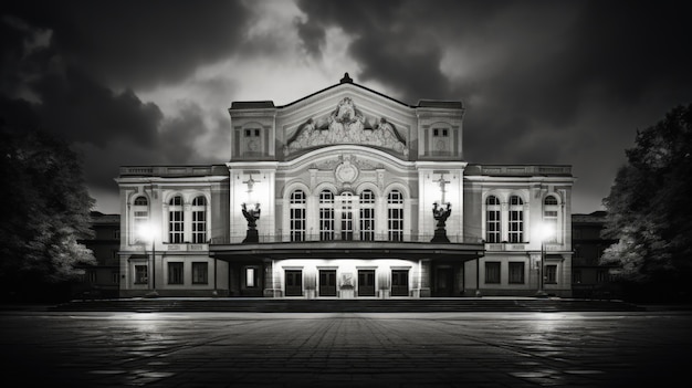 Foto grátis vista do exterior do edifício do teatro em preto e branco