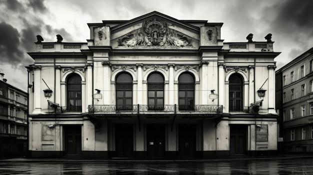 Foto grátis vista do exterior do edifício do teatro em preto e branco