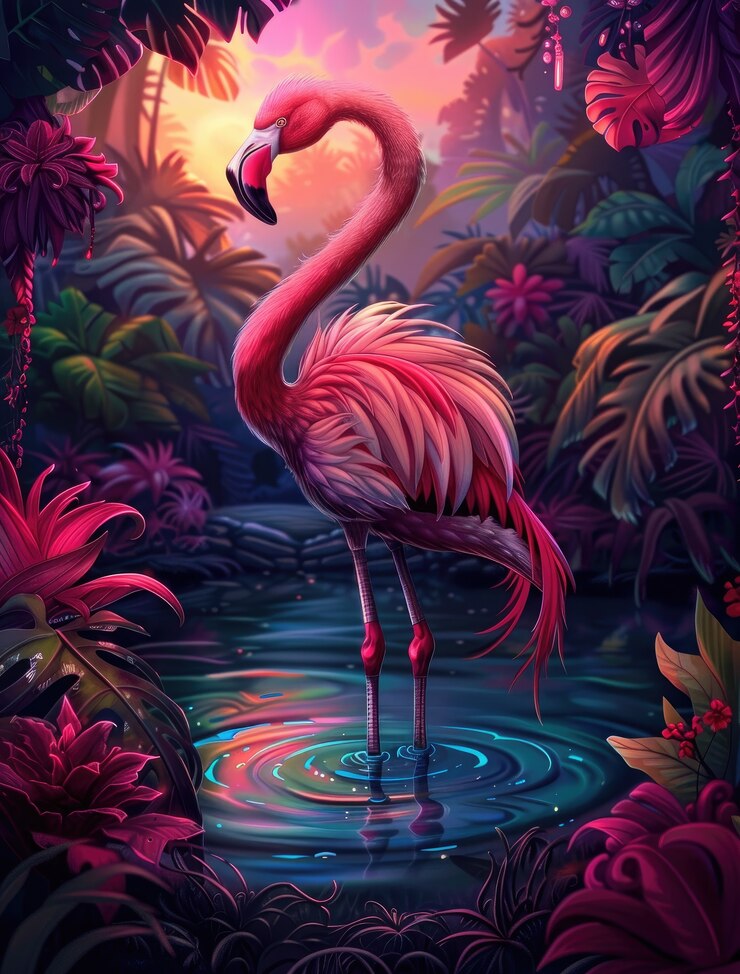 Foto grátis vista do flamingo tropical de desenho animado