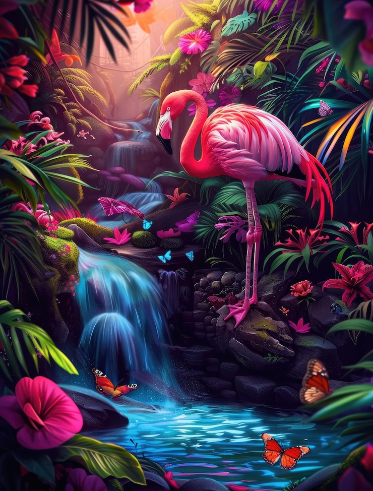 Foto grátis vista do flamingo tropical de desenho animado