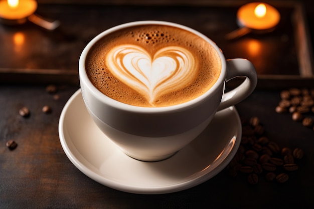 Vista do formato de coração em uma xícara de café