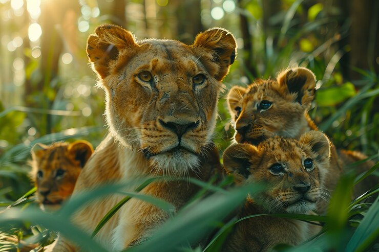 Foto grátis vista do leão em seu habitat natural