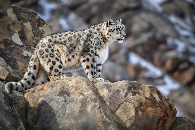 Foto grátis vista do leopardo selvagem da neve na natureza