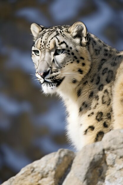 Vista do leopardo selvagem da neve na natureza