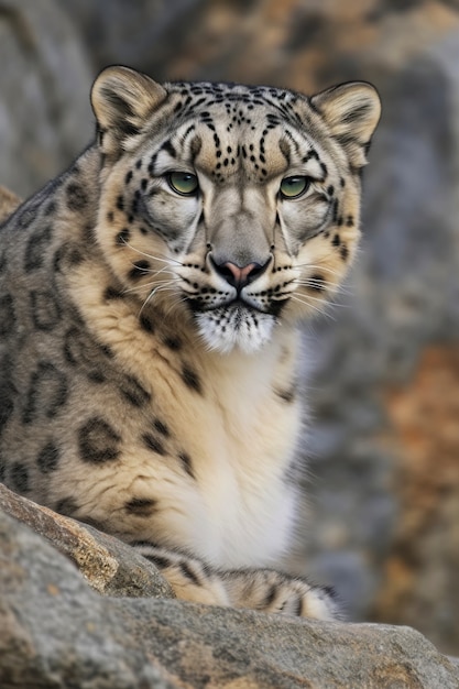 Vista do leopardo selvagem da neve na natureza