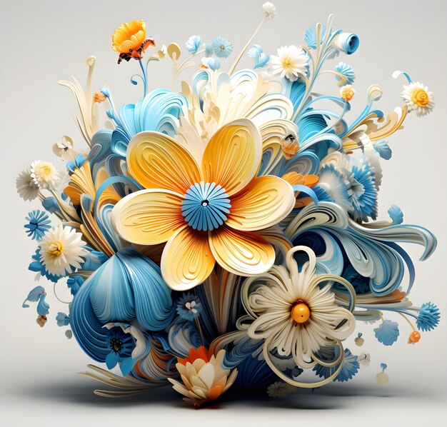 Vista do lindo arranjo de flores 3d abstrato