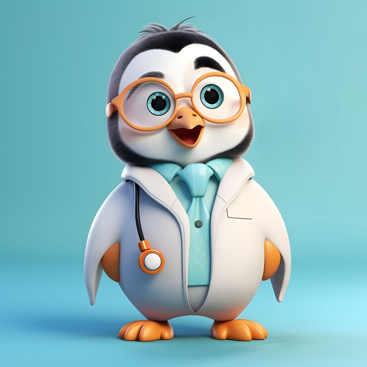 Foto grátis vista do médico pinguim 3d animado de desenho animado