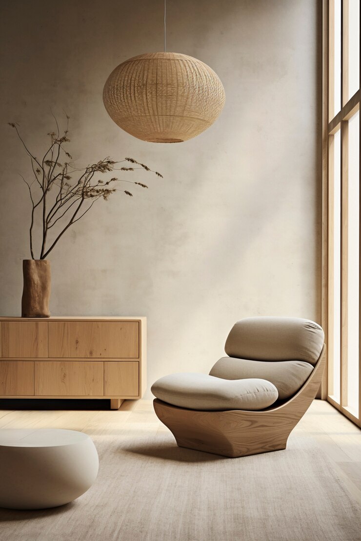 Foto grátis vista do minimalismo nórdico e mistura de design de interiores wabi-sabi japonês