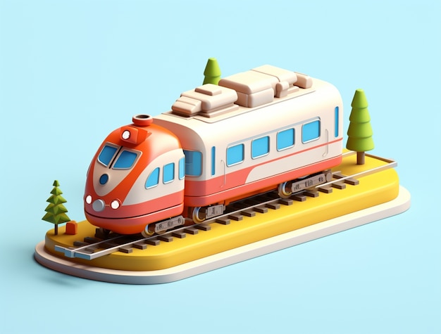 Foto grátis vista do modelo de trem 3d nos trilhos