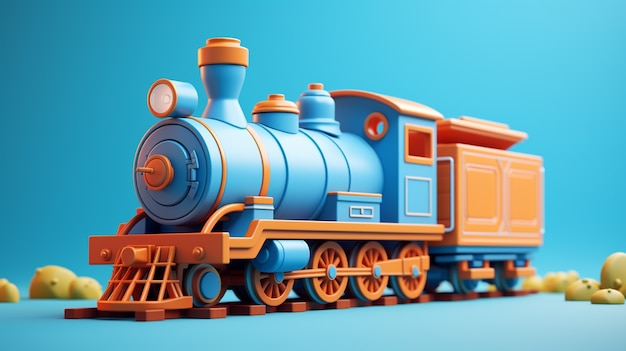 Vista do modelo de trem 3D semelhante a um brinquedo