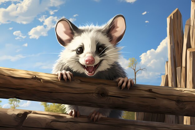 Vista do personagem de desenho animado opossum