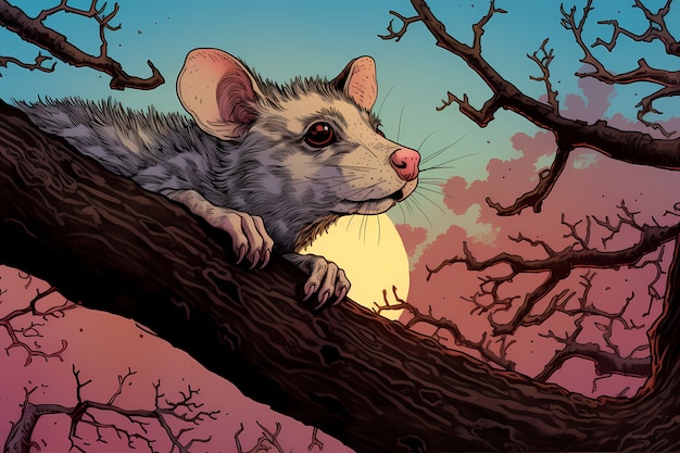 Vista do personagem de desenho animado opossum