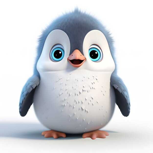 Vista do pinguim 3d animado de desenho animado