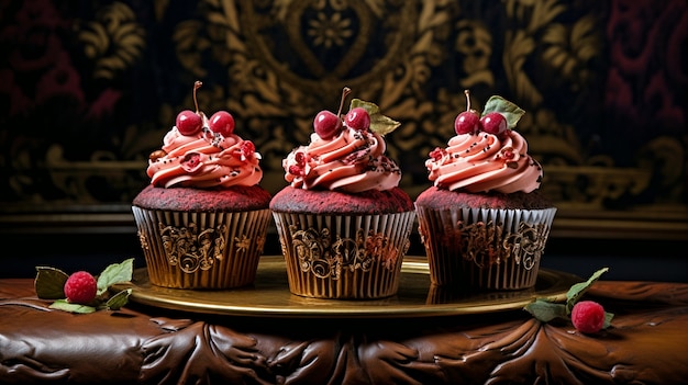 Foto grátis vista do prato cheio de deliciosas e doces sobremesas de cupcake