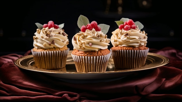 Foto grátis vista do prato cheio de deliciosas e doces sobremesas de cupcake