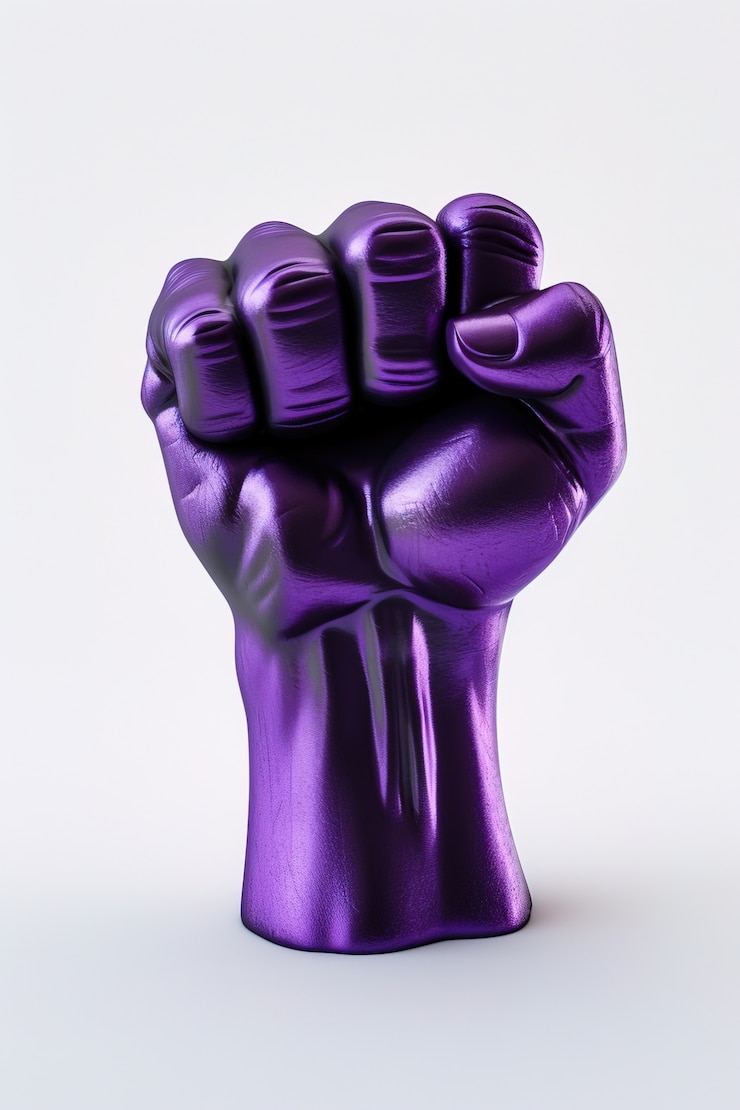 Foto grátis vista do punho roxo para a celebração do dia da mulher