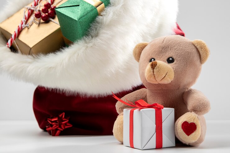 Foto grátis vista do saco de papai noel com presentes e brinquedos